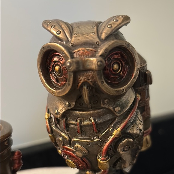 Steampunk Owl Cell Phone Pen Desk Statue Figurine Bronze Aviator Space Halloween - Picture 5 of 13